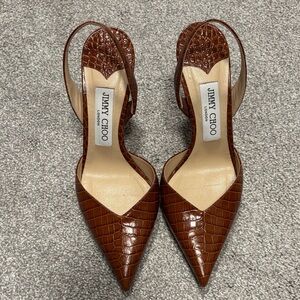 Jimmy Choo Thandi Croc-Embossed Leather 100 Slingback Heels